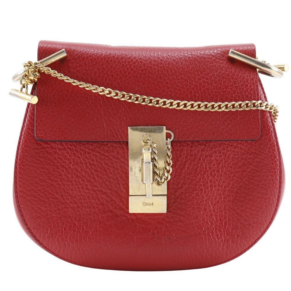 Chloe Chloe Drew Calf Shoulder Bag Leather Shoulder Bag in Red, Women's