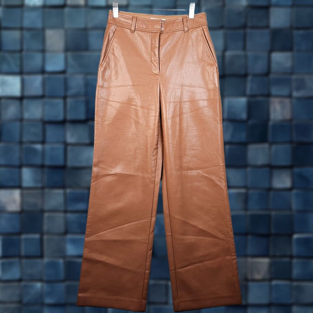 Vintage Babaton Faux Leather Wide-Leg Hook & Eye Mid-Rise Pants Brown Womens Sz 2 Pants Women Brown Wide-Leg 2 Hook & Eye Size 26" / US 2 / IT 38 - 1 Thumbnail