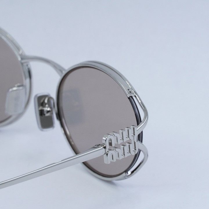 Miu Miu Miu Miu MU52YS 1BC10F Sunglasses Silver Oval Frame Size ONE SIZE - 8 Thumbnail
