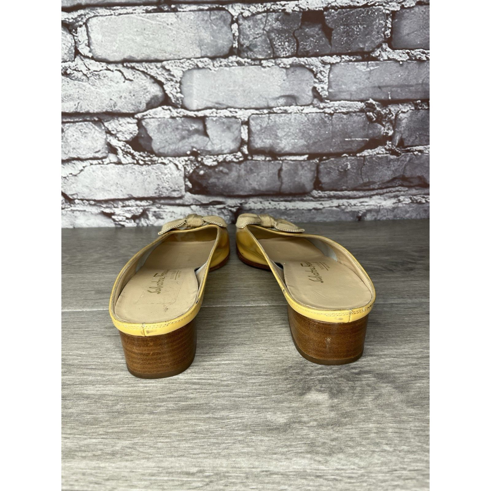 Salvatore Ferragamo Salvatore Ferragamo Yellow Patent Leather Slip On Heel Shoes Size US 7.5 / IT 37.5 - 7 Thumbnail