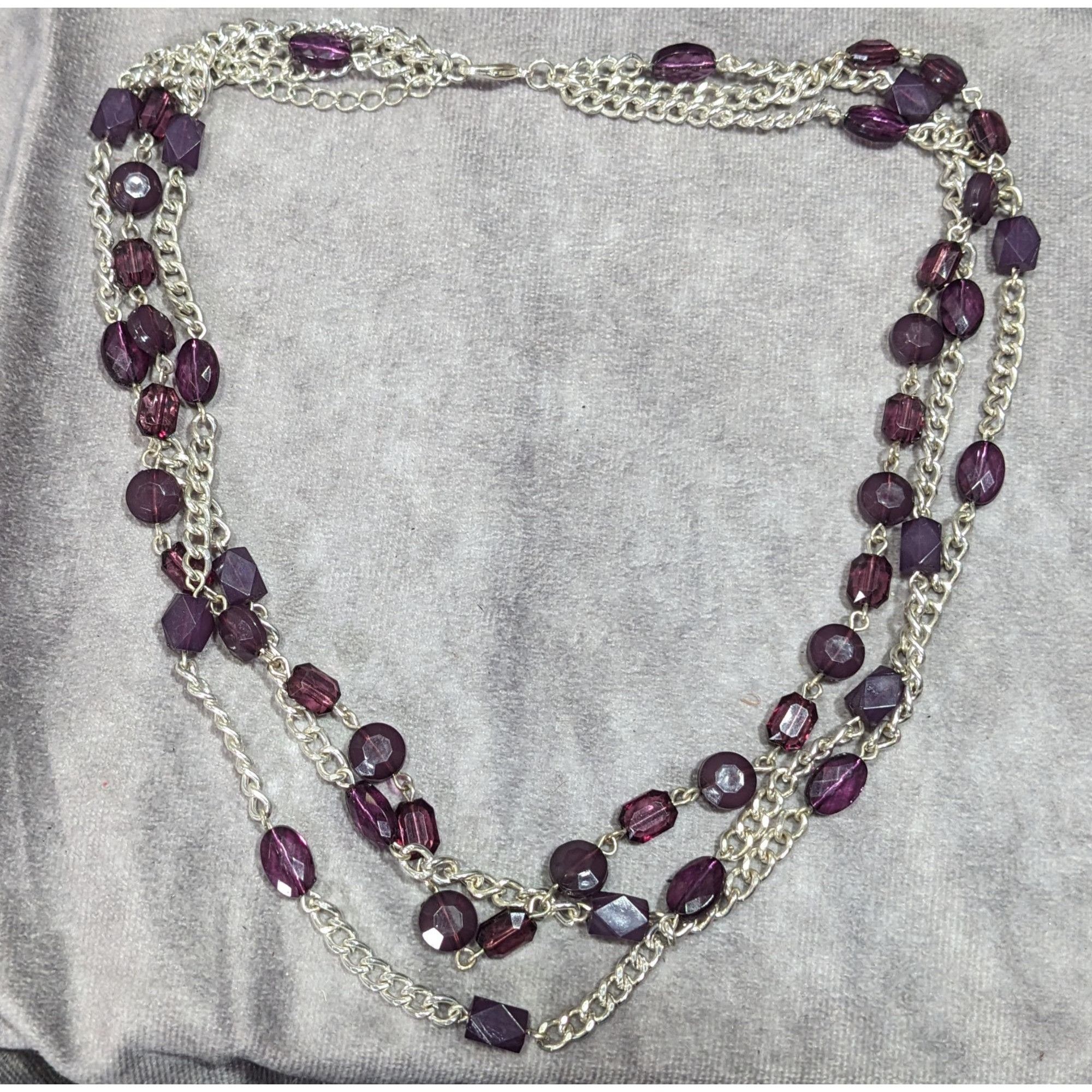 Other Elegant Layered Purple And Silver Tone Beaded Chain Necklace Size ONE SIZE - 6 Thumbnail