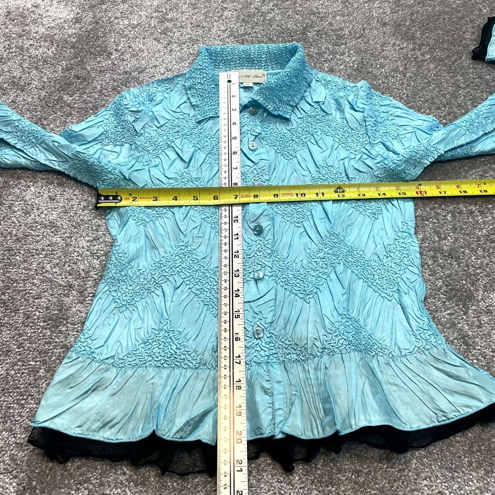 Vintage She's All That blouse Button Up Top Juniors M Light Blue Stretch Textured Shirt Size M / US 6-8 / IT 42-44 - 4 Thumbnail