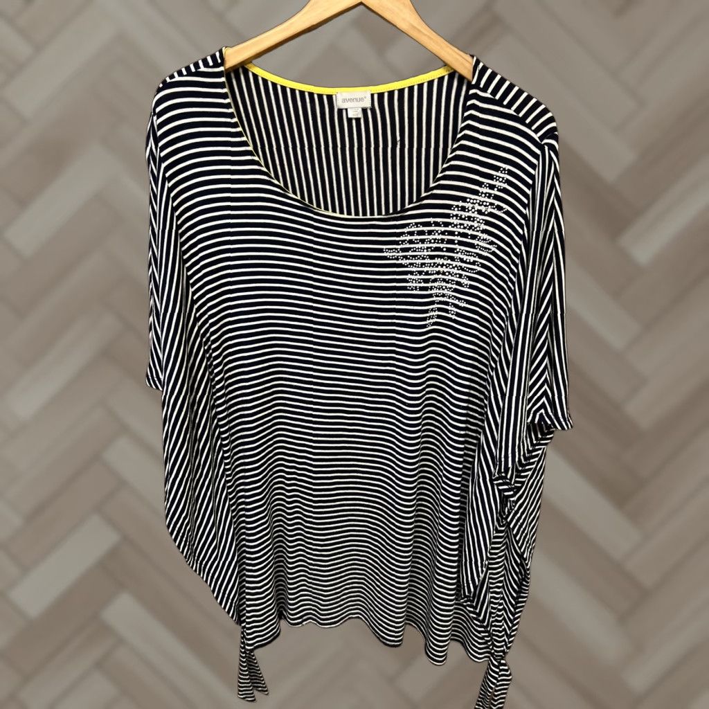 Avenue Avenue Women's Plus Size 18/20 Striped Blue White Blouse Shirt T-Shirt Short Sleeve Scoop Neck Pullover Polyester Spandex Casual Regular Colorful Size XXL / US 16-18 / IT 52-54 - 1 Thumbnail