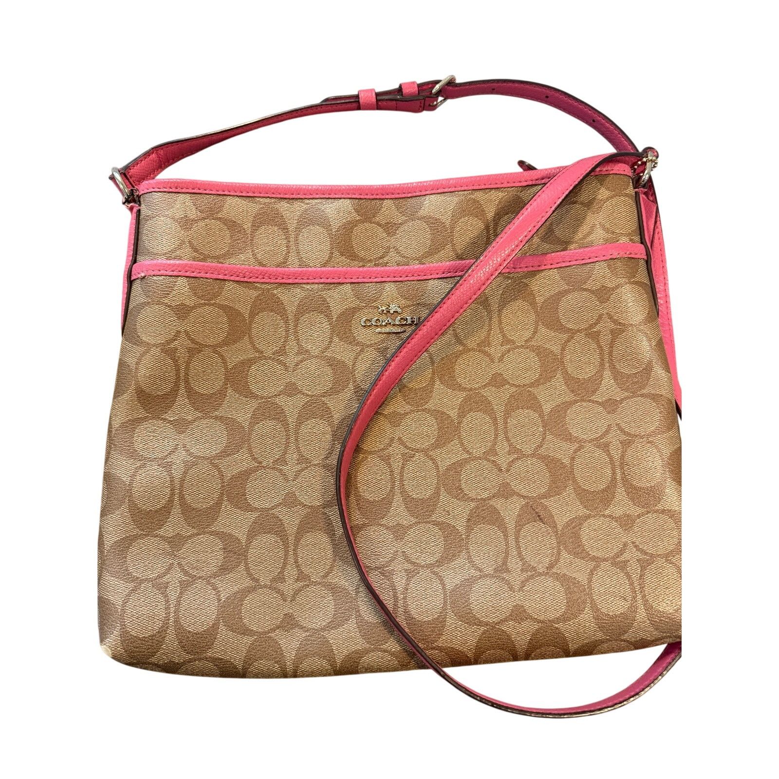 Coach Coach Signature File Bag Crossbody Khaki Pink Leather Trim Size ONE SIZE - 1 Thumbnail
