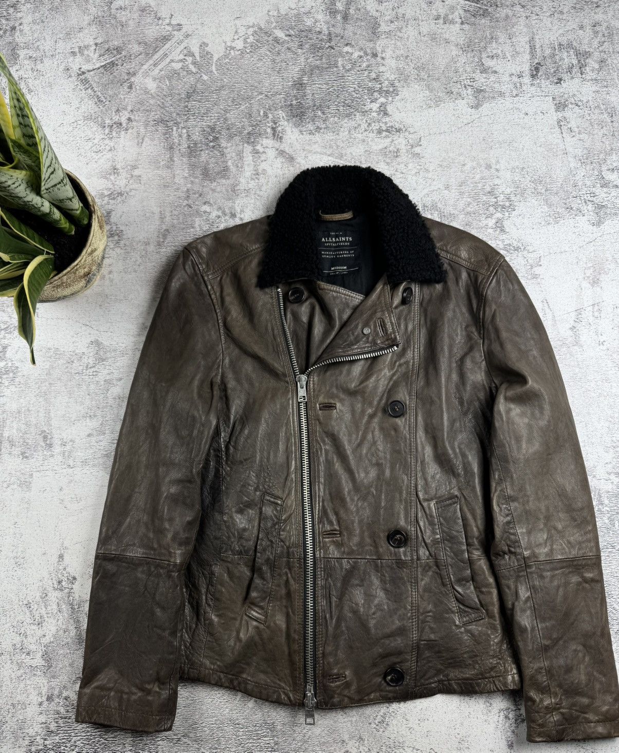 Allsaints AllSaints SpitalFields Biker Brown Men’s M Size Zip Leather Bomber Jacket Coat Size US M / EU 48-50 / 2 - 4 Thumbnail