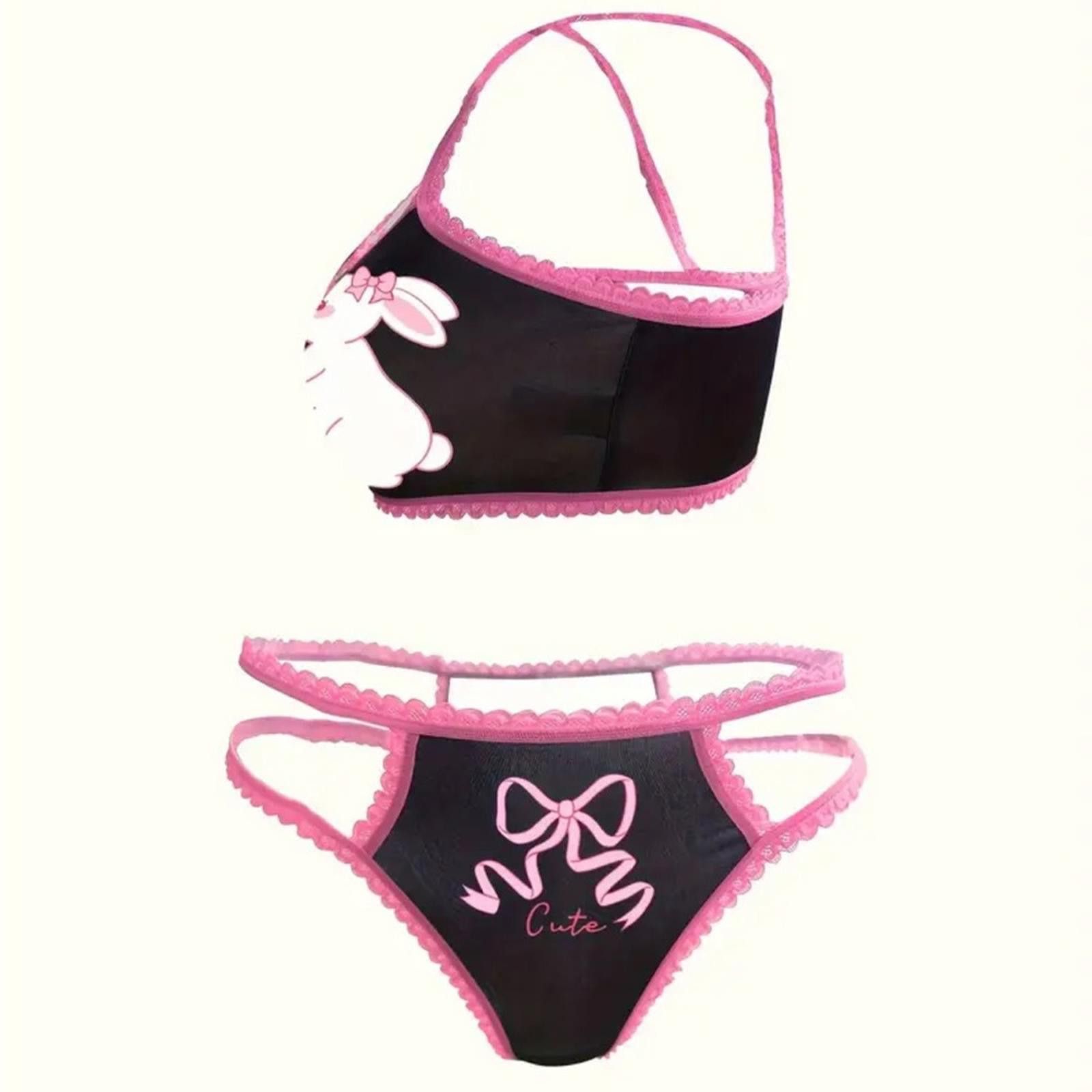 Designer Pink and Black Bunny Intimates Set NWT Size ONE SIZE - 4 Thumbnail