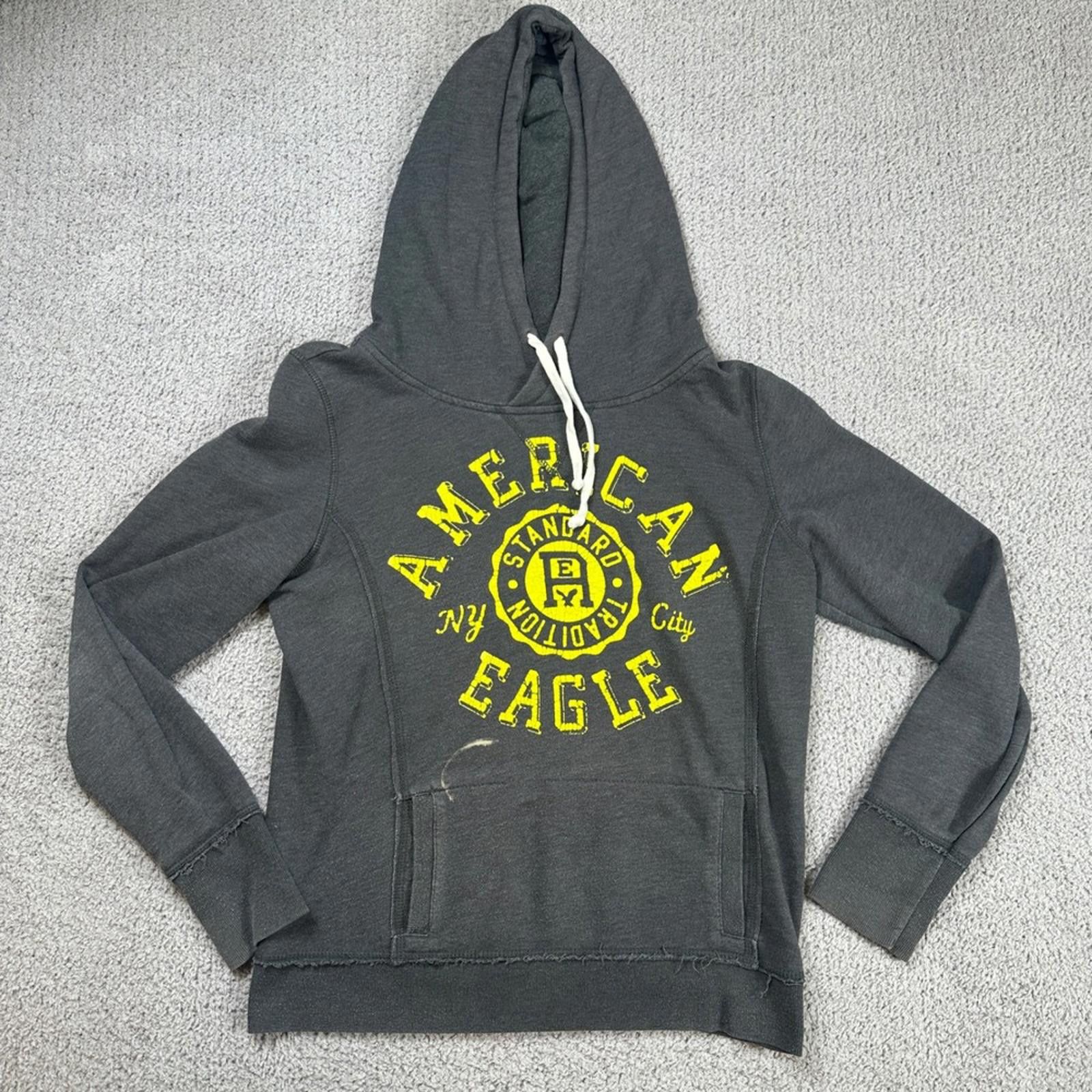 American Eagle Outfitters American Eagle Hoodie Distressed Logo Pullover Gray AEO L Size US L / EU 52-54 / 3 - 1 Thumbnail