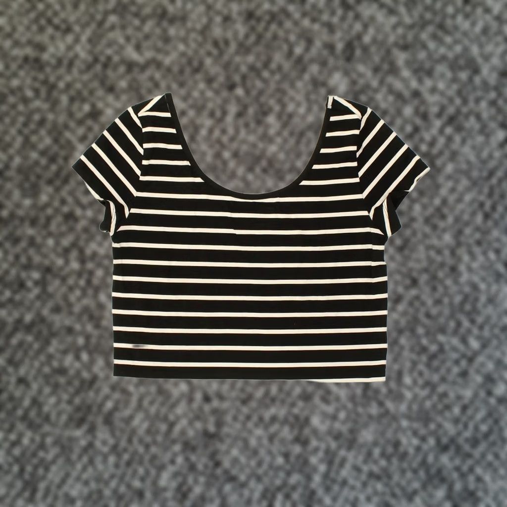 Mossimo MOSSIMO Womens Crop Top Large Black Striped Cotton UK 14 Size L / US 10 / IT 46 - 1 Thumbnail