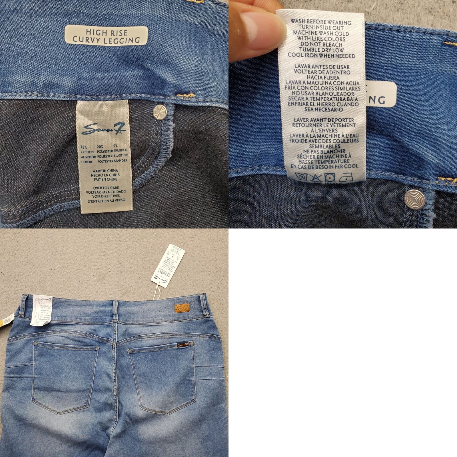Vintage Seven7 Curvy Jeans Women's 24W Blue Denim High Rise Stretch 2-Button Fly Slim Jegging Size 42" / US 20 - 8 Thumbnail