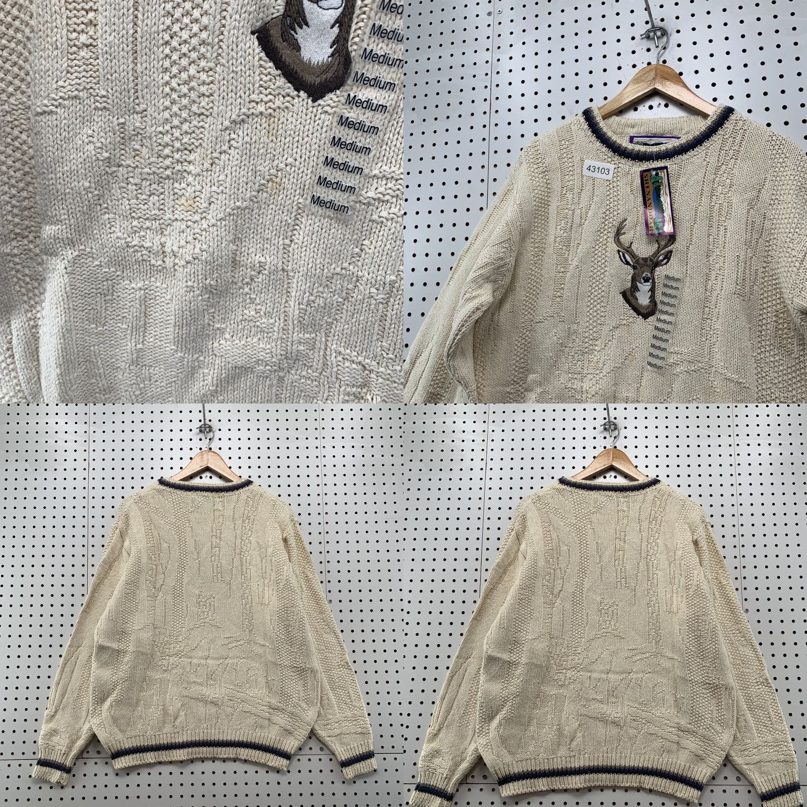 Vintage VINTAGE Shenandoah Sweater Beige Medium Chunky-Knit Crew Neck Pullover Deer NWT Mens Size US M / EU 48-50 / 2 - 8 Thumbnail
