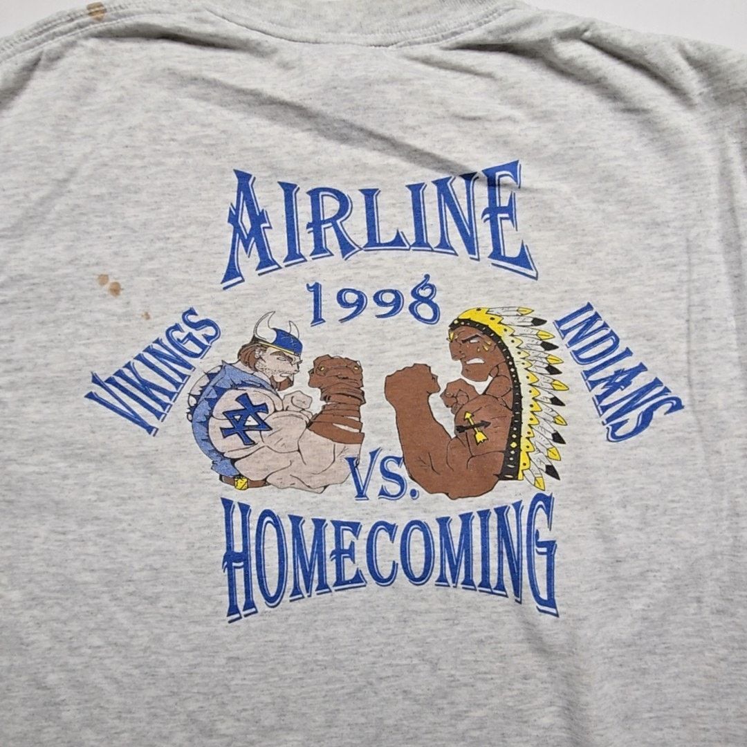 Vintage Vintage Airline Homecoming Vikings Indians Gray Graphic Tee Size US M / EU 48-50 / 2 - 2 Thumbnail
