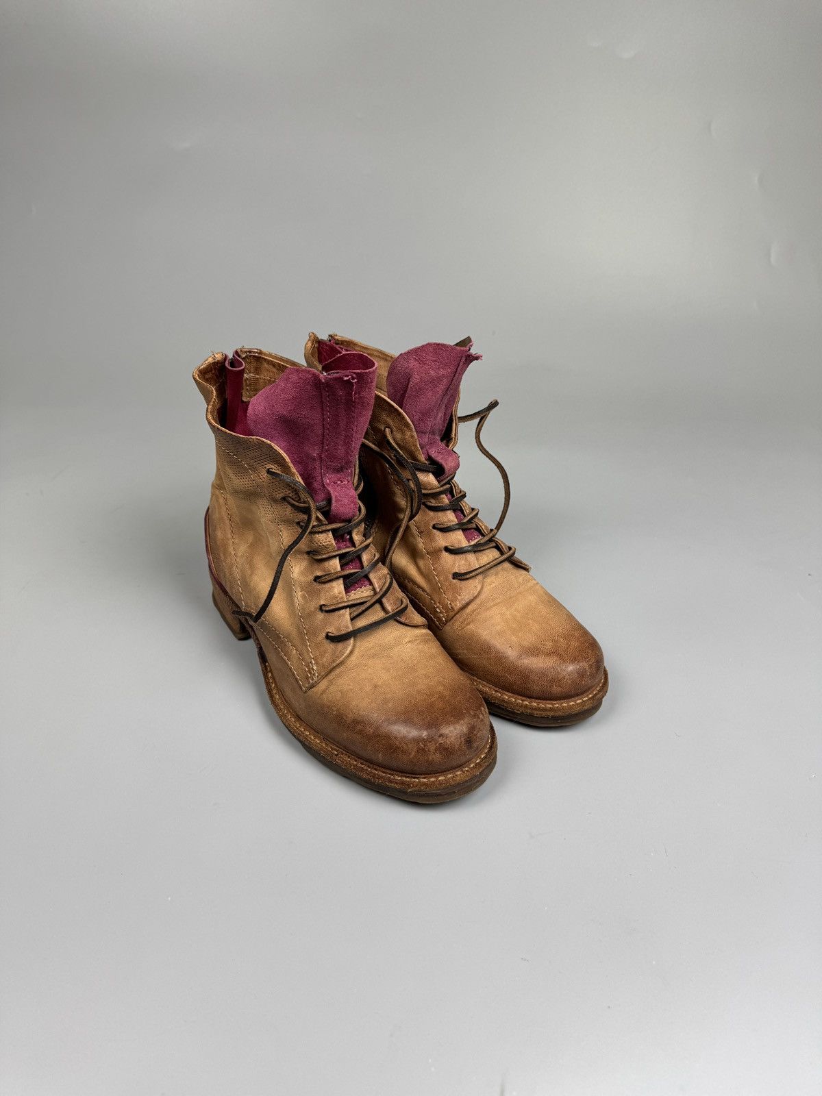A.S.98 A.S.98 Italy Leather Lace-Up Brown Boho Boots (YG026) Size US 7 / IT 37 - 3 Thumbnail