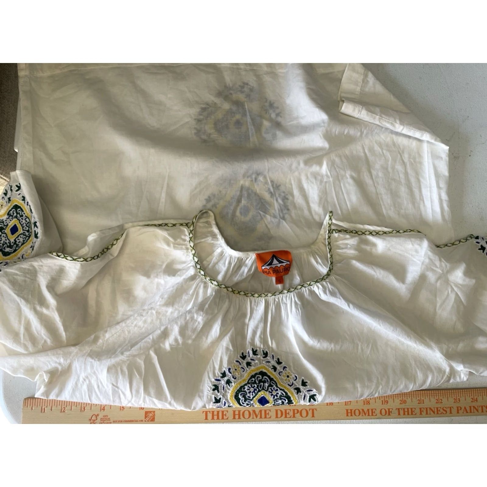 Vintage Pia Pauro White Top Women S Open Shoulders Embroidered Cotton Blouse Size S / US 4 / IT 40 - 4 Thumbnail