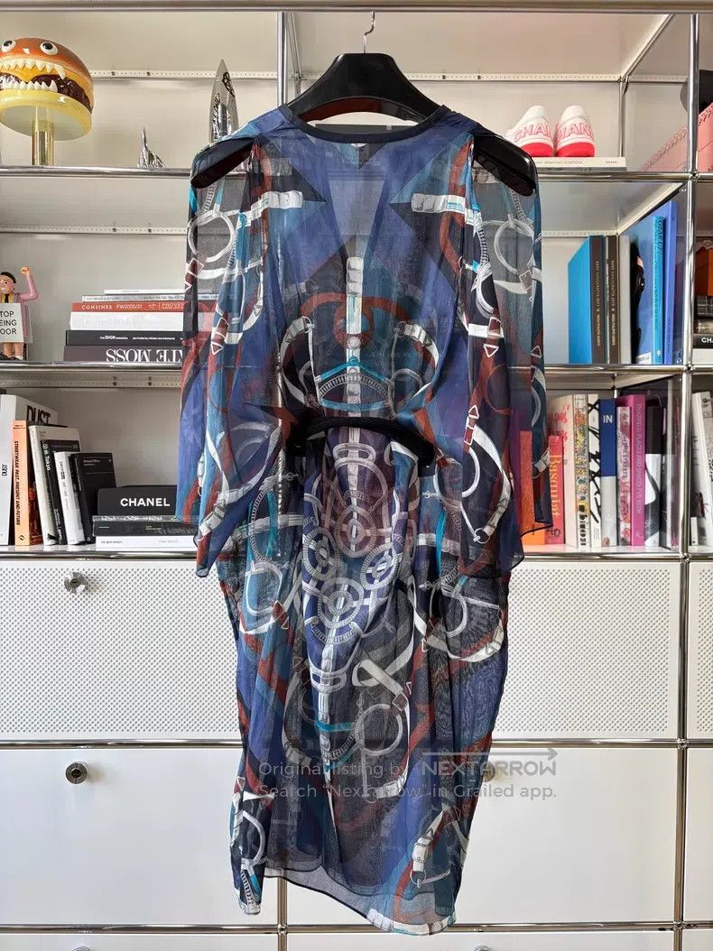 Hermes Hermes Blue print cow tie belt sleeveless dress 100% cotto Size XXS / US 00 / IT 34 - 3 Thumbnail