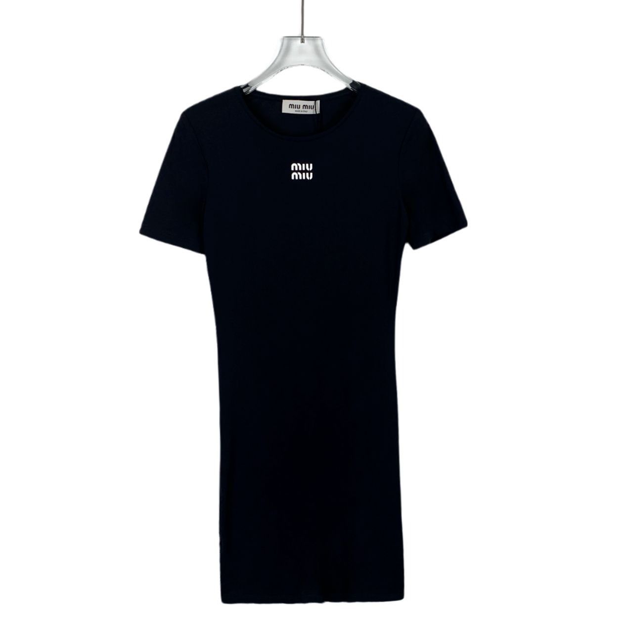 Miu Miu MiuMiu Black Logo Letter Print Crewneck Short Sleeve Dress ( Size XS / US 0-2 / IT 36-38 - 1 Thumbnail