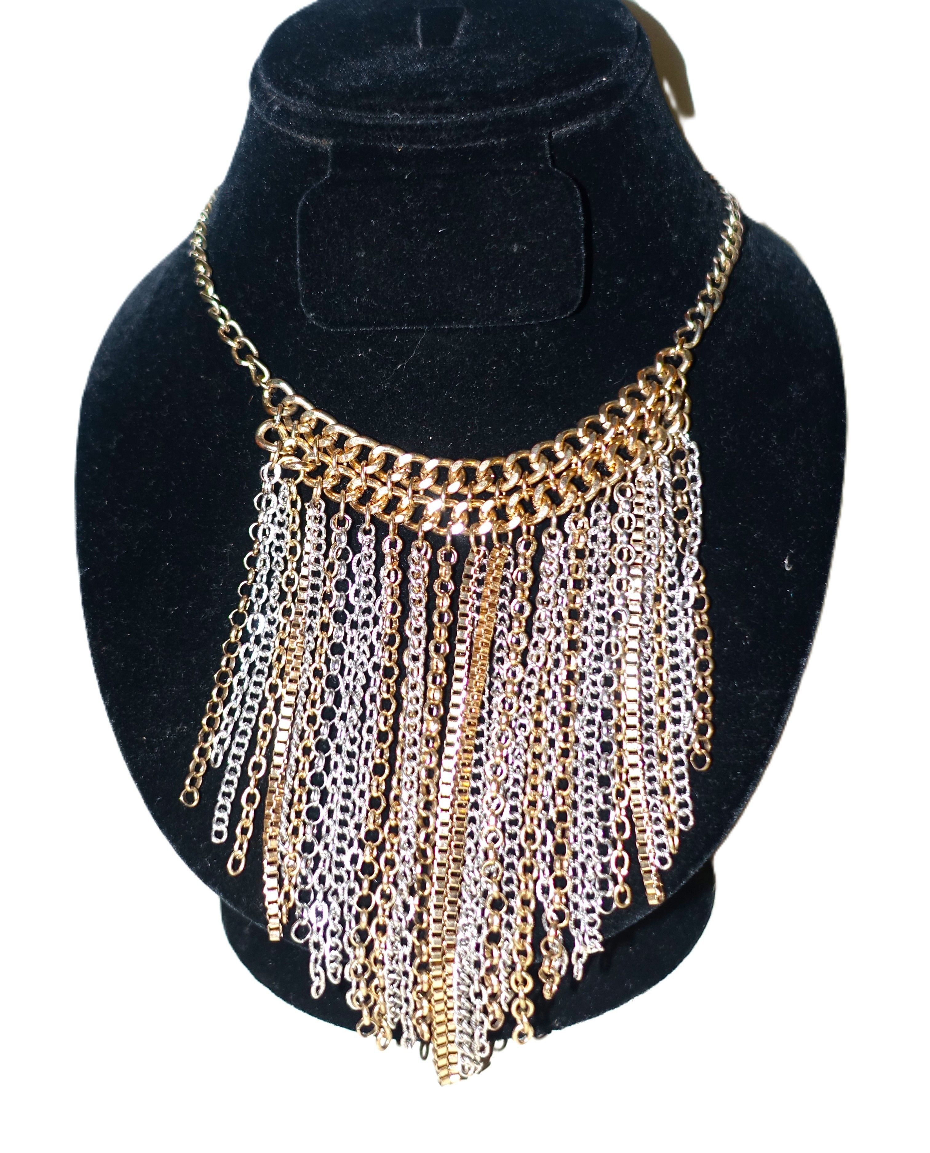 Vintage Gold Silver tone Boho Tassel Chain Link Necklace Size ONE SIZE - 1 Thumbnail