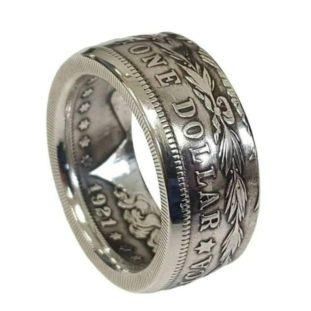 Designer 1921 Morgan Silver Dollar 'Heads' Coin Silver Retro Ring Size ONE SIZE - 2 Thumbnail