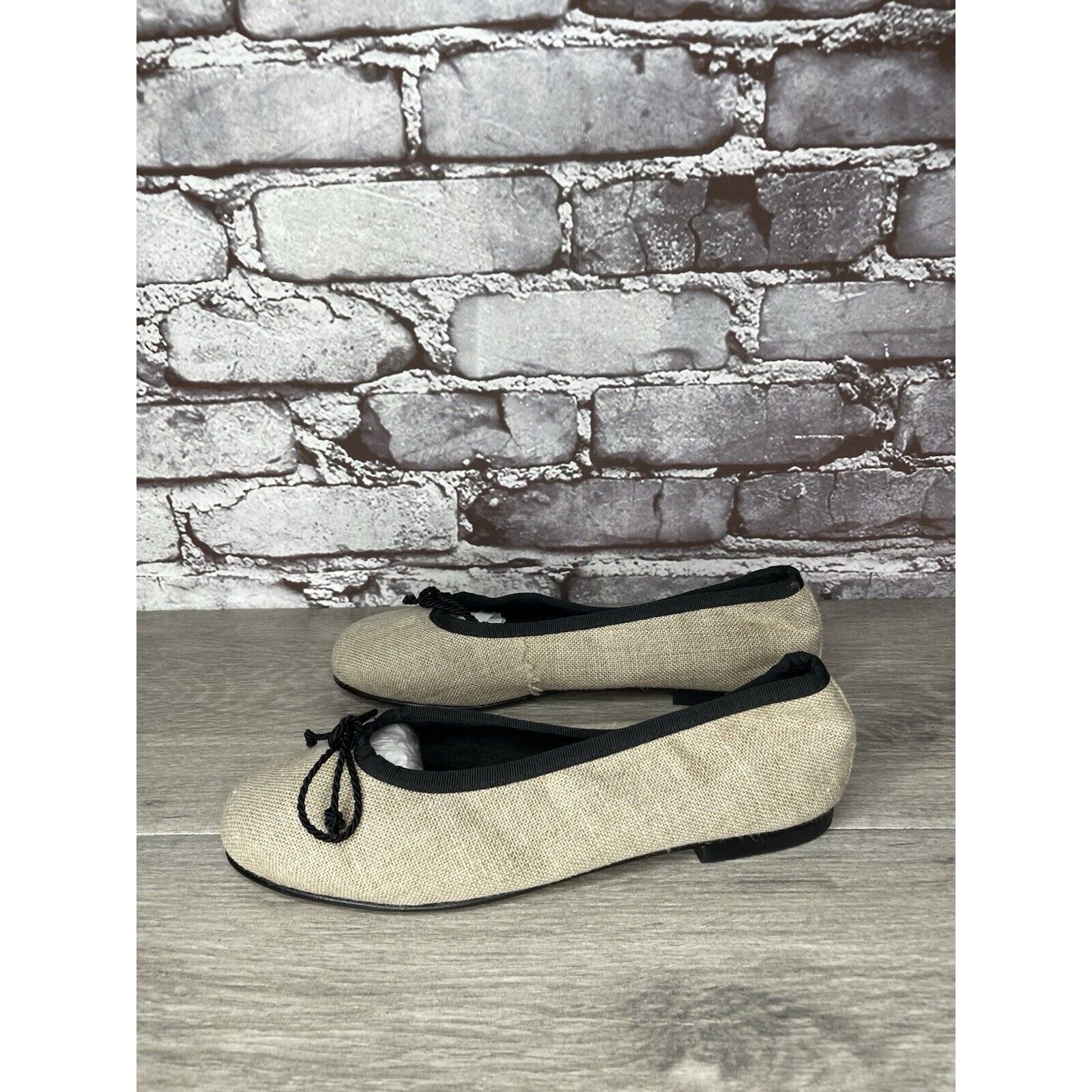 Other Kokua Tan Canvas Fabric Black Bow Casual Ballet Flats Shoes Size US 6.5 / IT 36.5 - 20 Thumbnail