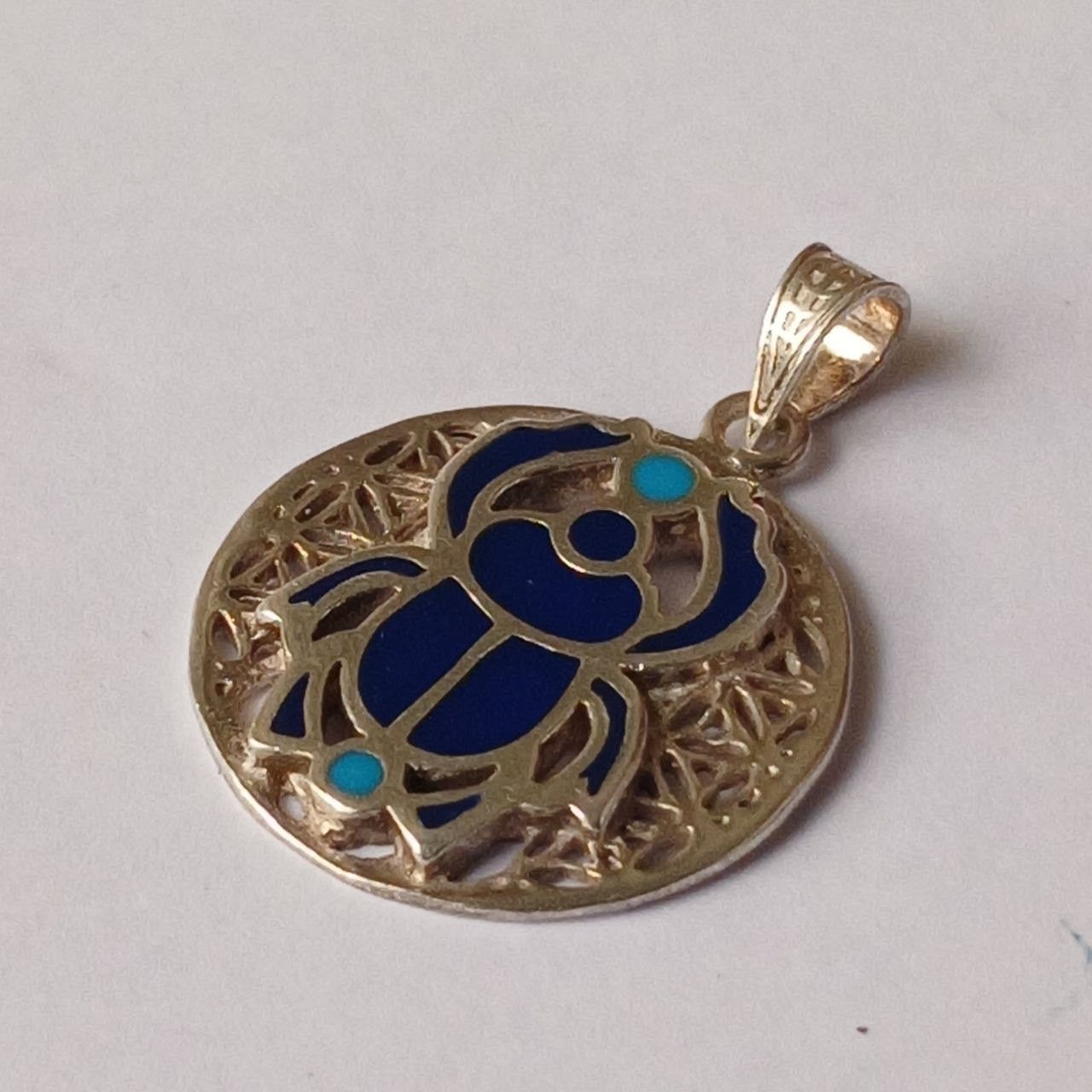 Sterling Silver 925 Silver Scarab Pendant – Egyptian Jewelry with Blue Inlay Size ONE SIZE - 7 Thumbnail