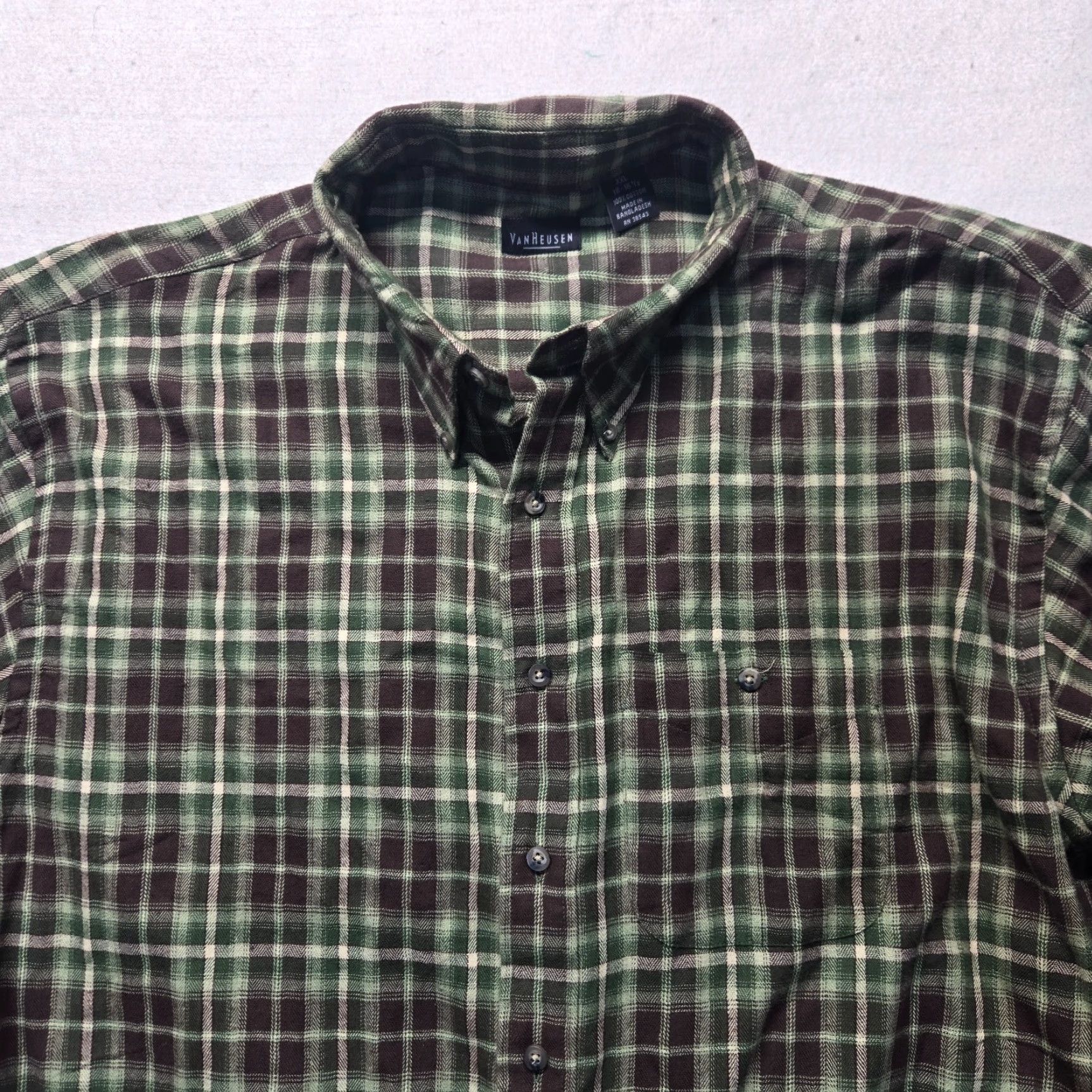 Van Heusen Van Heusen Shirt 2XL Green Plaid Button-Up Adult Men’s Flannel Cotton Shirt Size US XXL / EU 58 / 5 - 2 Thumbnail