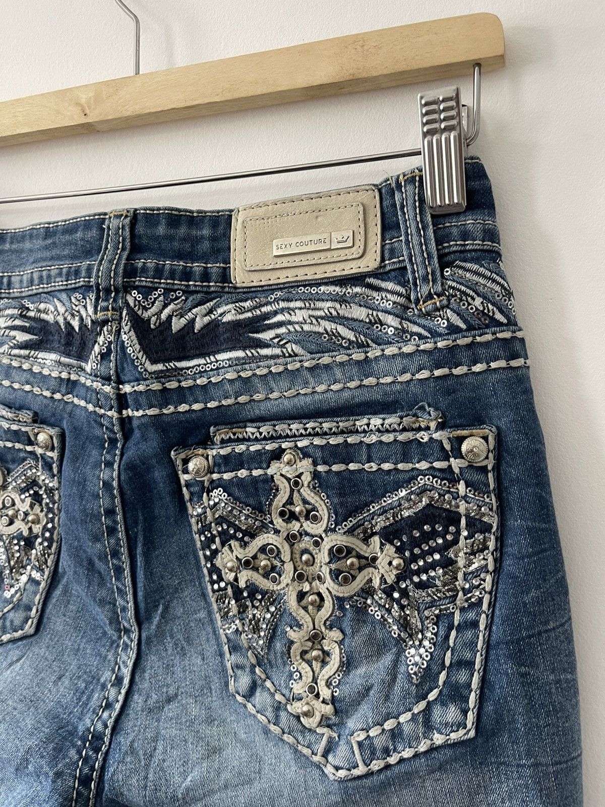If Six Was Nine Rare Vintage SEXY COUTURE Embroidery Back Boot Cut Flare Size 27" / US 4 / IT 40 - 5 Thumbnail