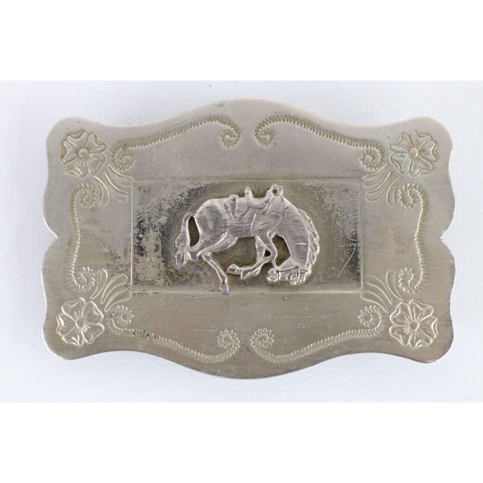 Vintage Vintage 70s Rockabilly Flower Bucking Horse Belt Buckle Size ONE SIZE - 1 Thumbnail
