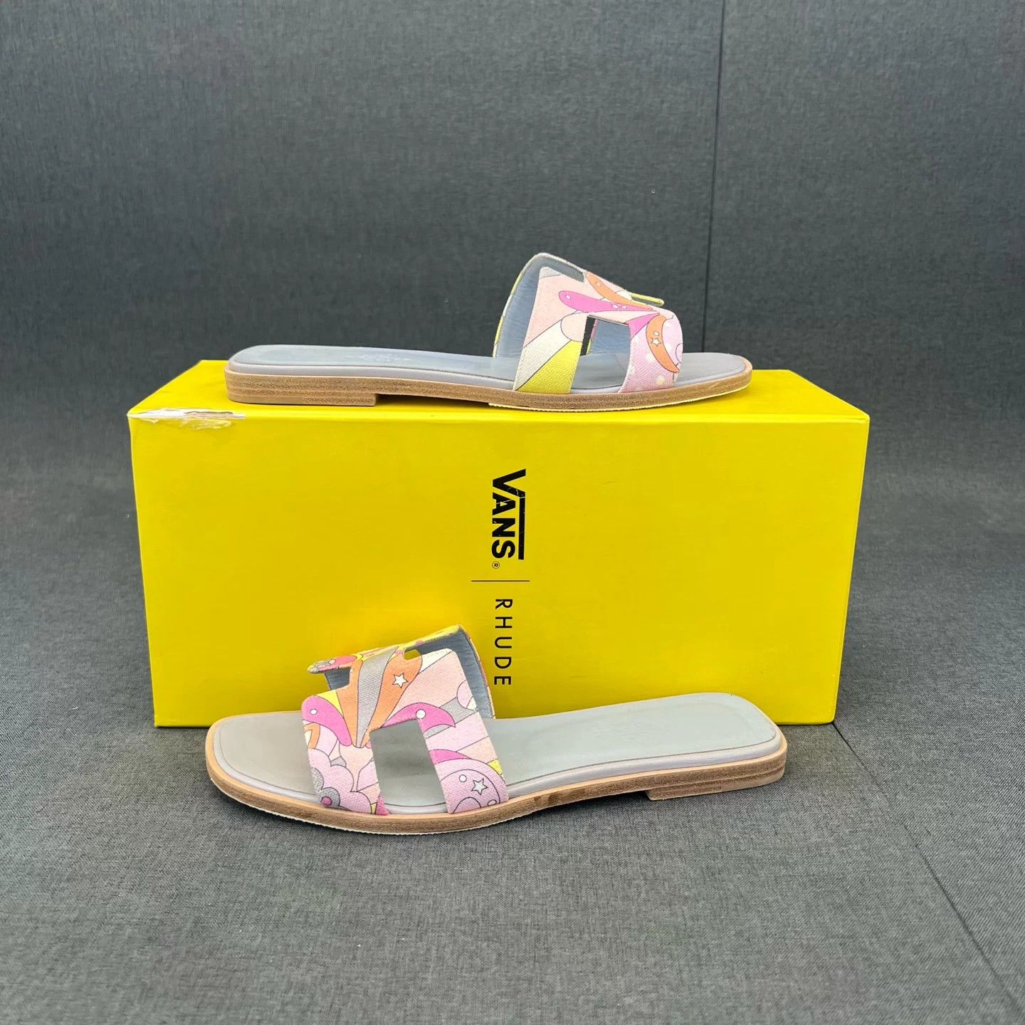 Hermes Hermès SS H Slipper Blue Pink 38 Tried On Box Size US 7.5 / IT 37.5 - 2 Thumbnail