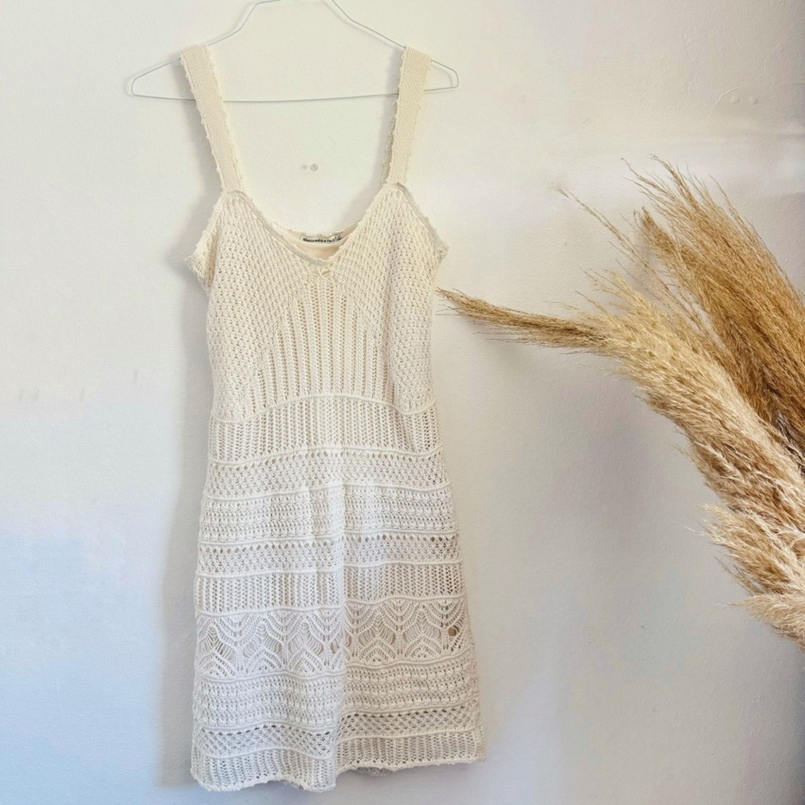 NEW ABERCROMBIE White Crochet Tank Lace Mini Sweater Dress
