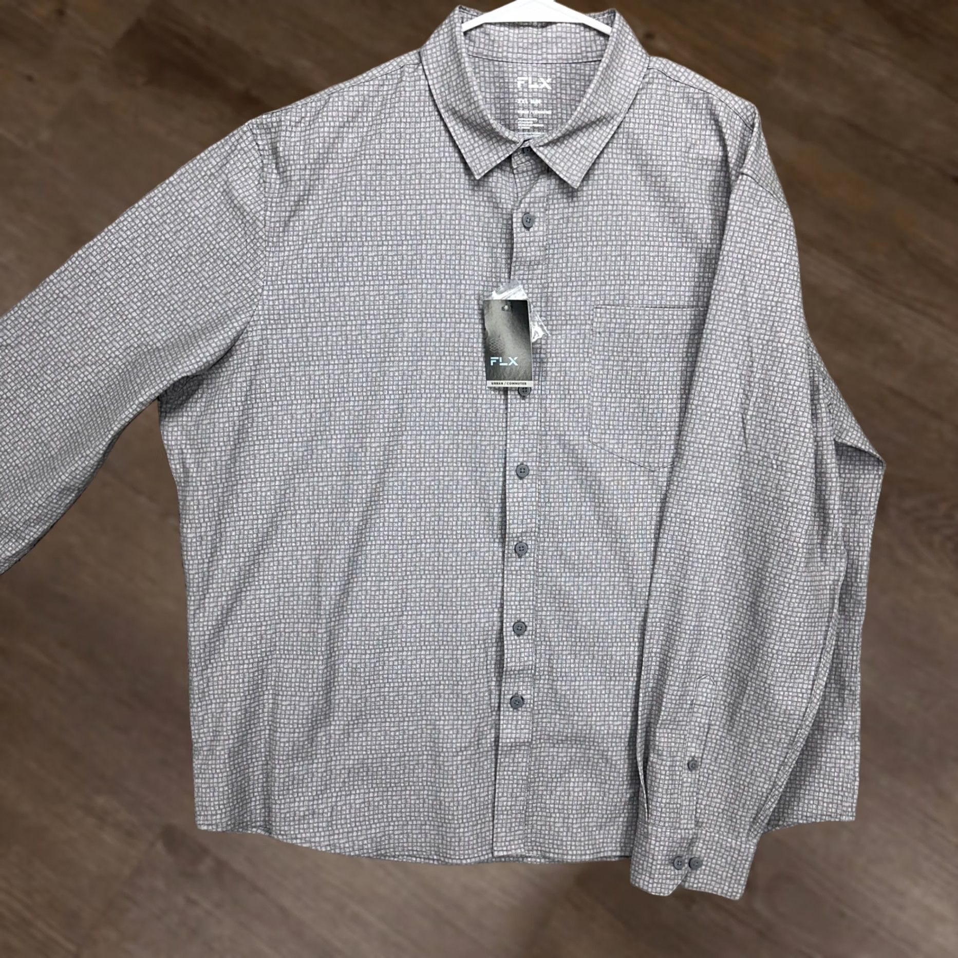 Vintage FLX Urban Commuter Button Up Shirt Adult Men 2XL Grey Geometric Slim Stretch NEW Size US XXL / EU 58 / 5 - 1 Thumbnail