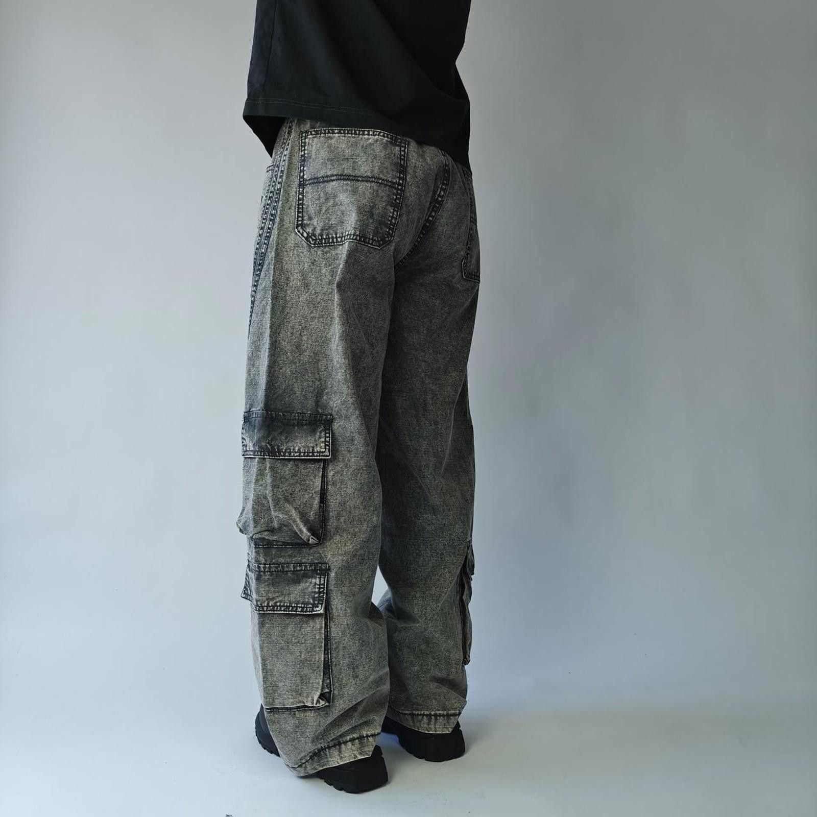 Other Grey Stonewashed Wide Leg Technical Cargo Trousers Size US 31 - 6 Thumbnail