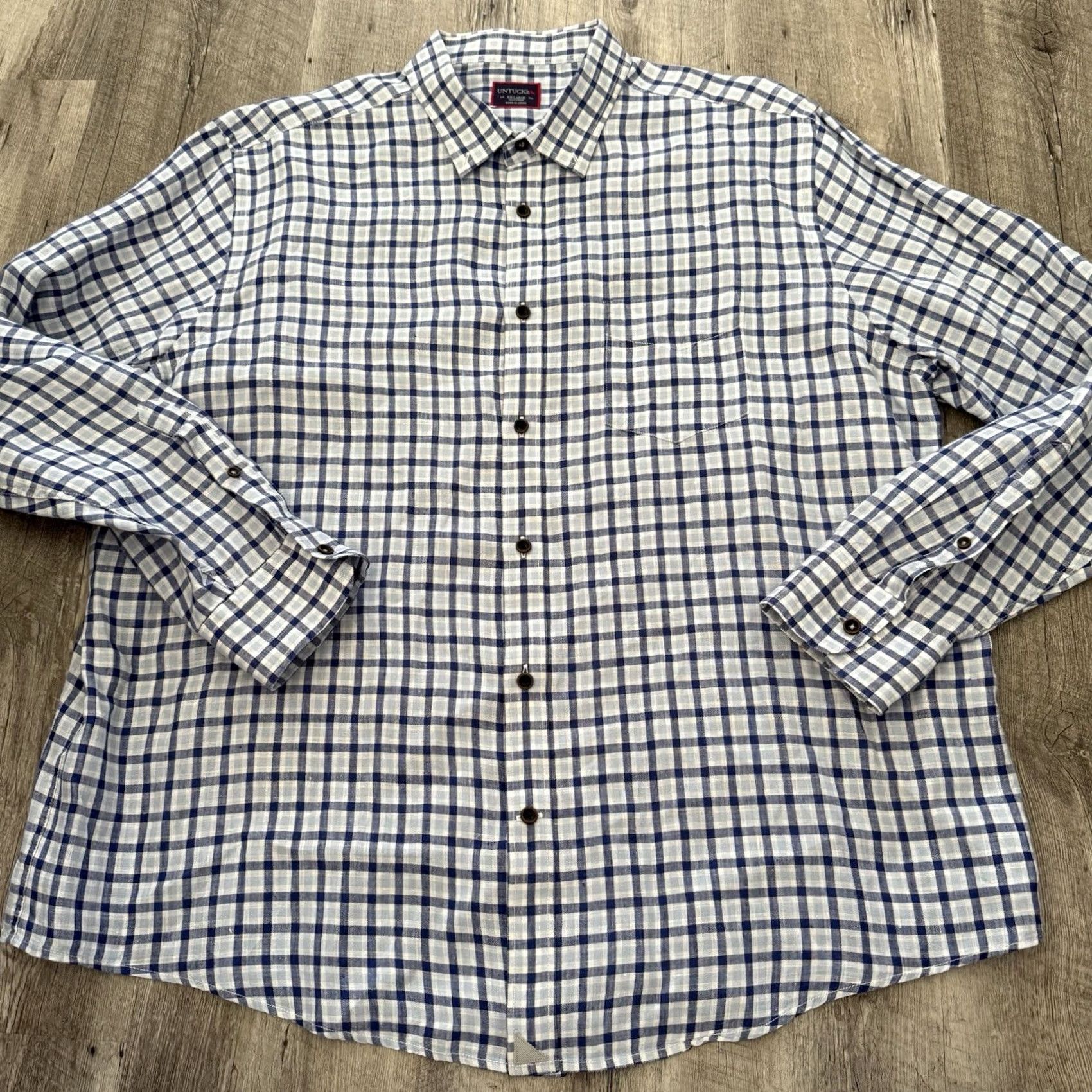 UNTUCKit UNTUCKit Mens XXL Blue Plaid Linen Button-Up Shirt Reg Fit Short Sleeve Size US XXL / EU 58 / 5 - 3 Thumbnail