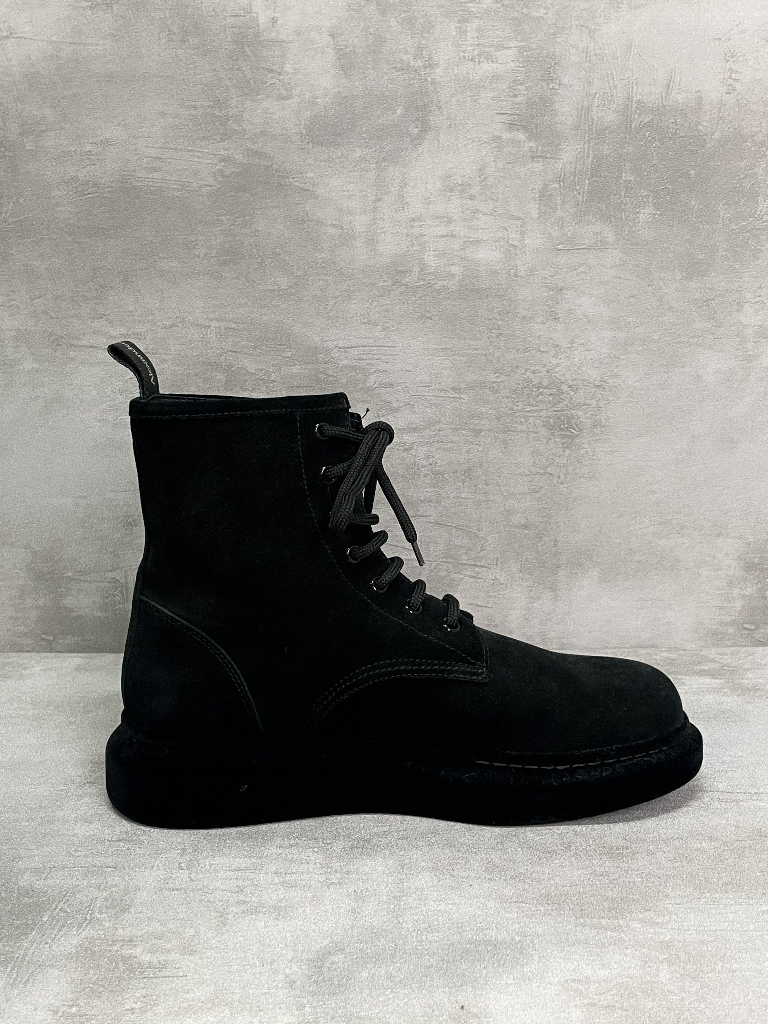 Alexander McQueen Black Suede Tie Up Boots
