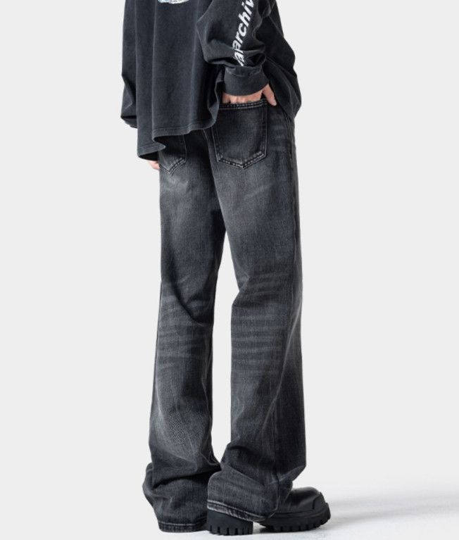 Japanese Brand Men's distressed wide-leg washed lightning pattern jeans Size US 32 / EU 48 - 4 Thumbnail