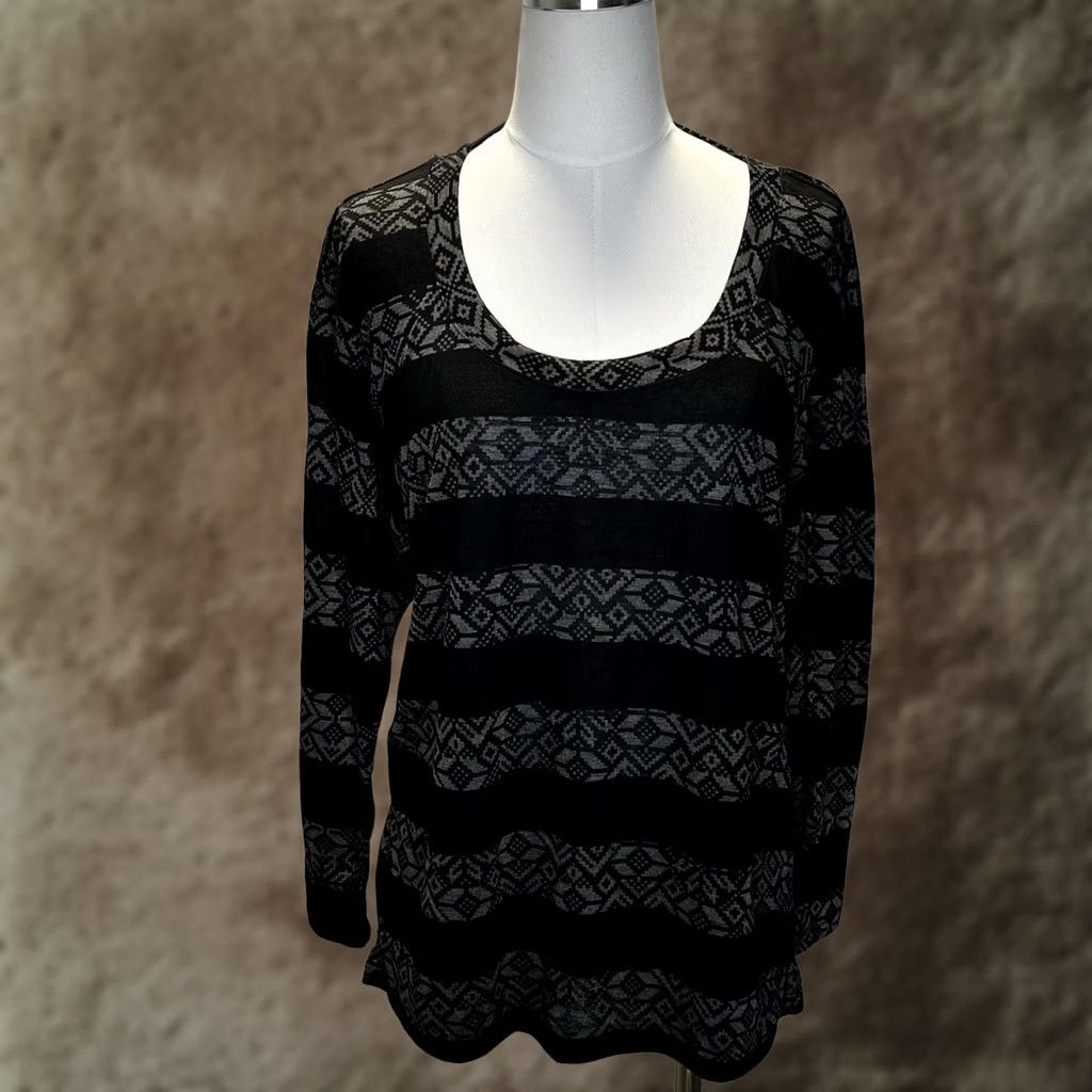 Vintage VINTAGE wet seal Blouse Shirt Womens L Black Round Neck Long Sleeve Geometric Whimsigoth Y2K Size L / US 10 / IT 46 - 1 Thumbnail
