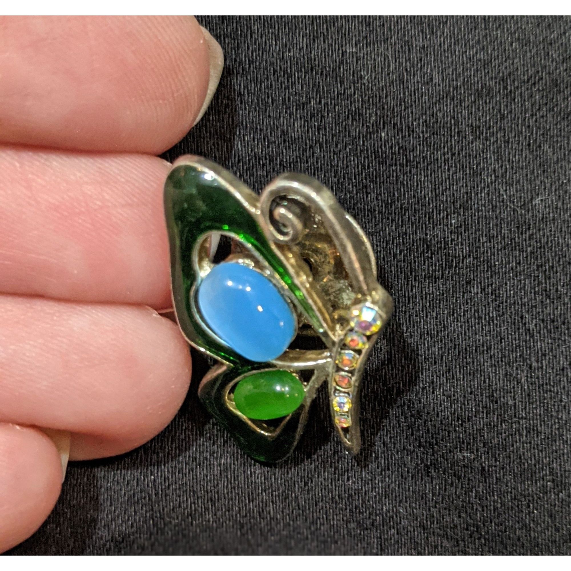 Other Green And Blue Gemmed Rhinestone Butterfly Pin Size ONE SIZE - 3 Thumbnail