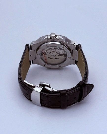 Japanese Brand Seiko Mod Nautilus Black Open Dial Steel Watch Leather 41mm Size ONE SIZE - 5 Thumbnail