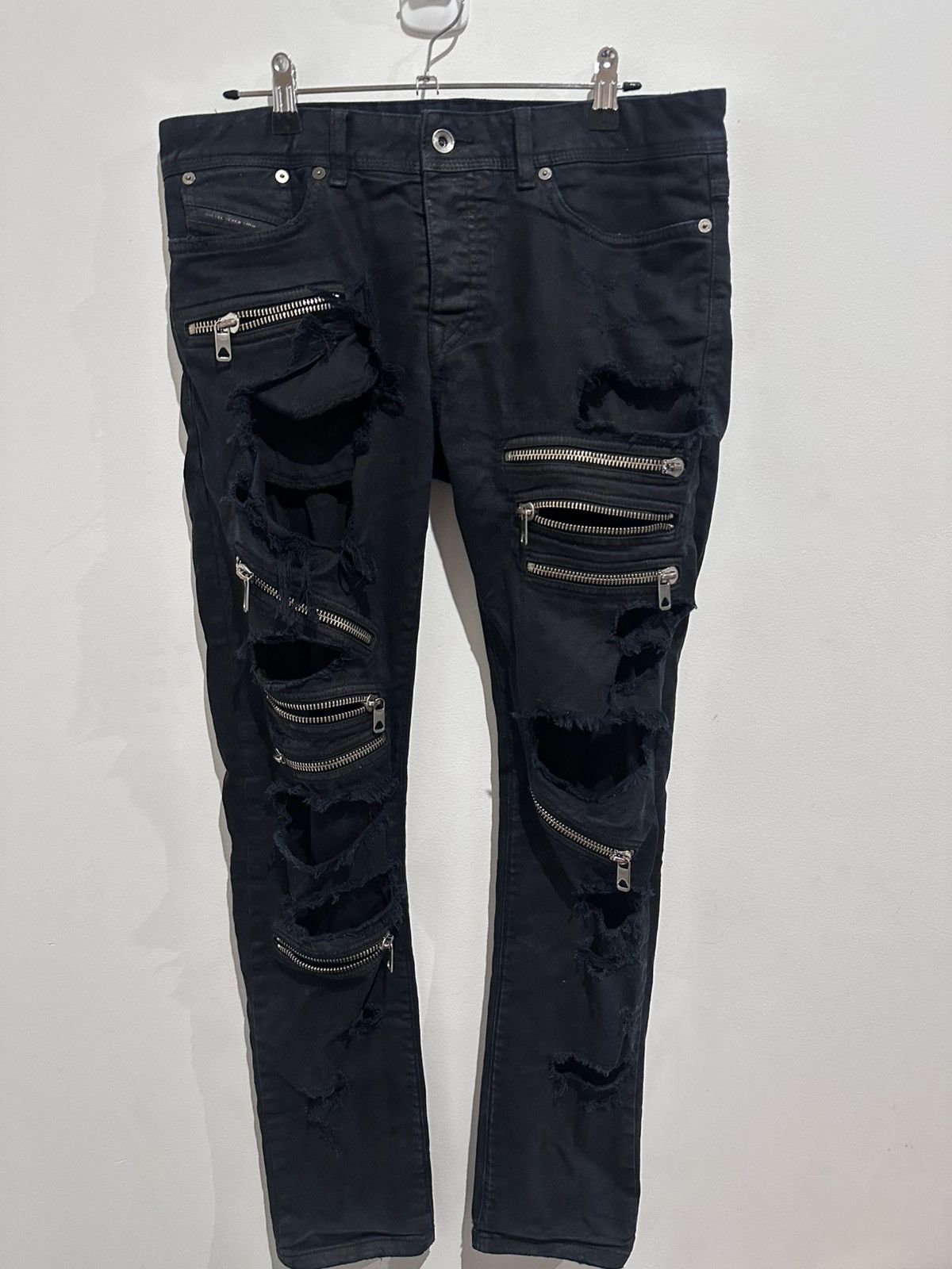 Diesel Black Gold Diesel Distressed Waxed Biker Zip Denim Jeans Size US 32 / EU 48 - 1 Thumbnail