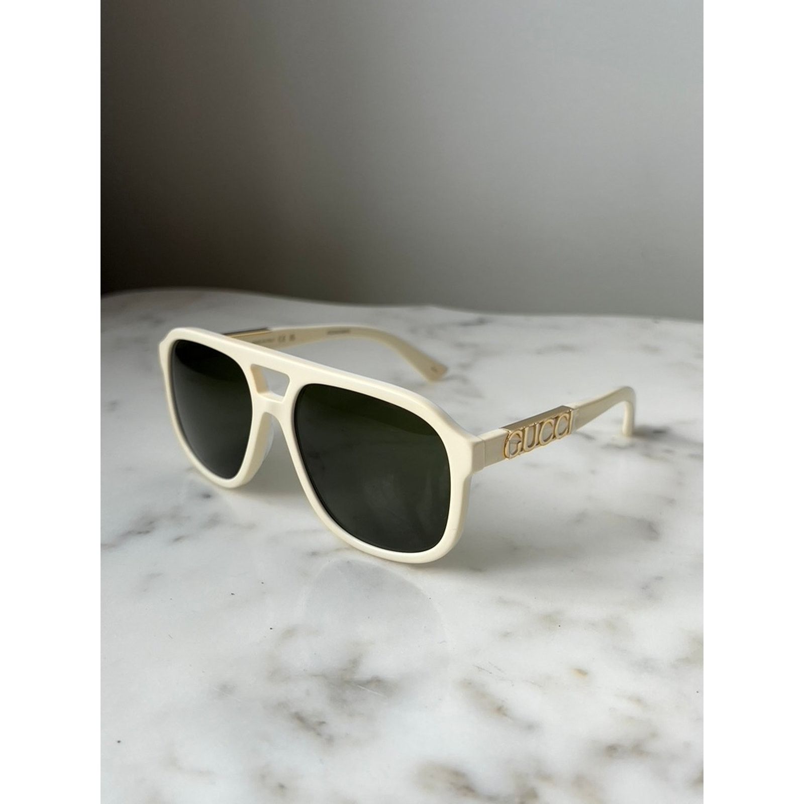 NEW Gucci GG1188S Ivory Gold Logo Aviator Sunglasses