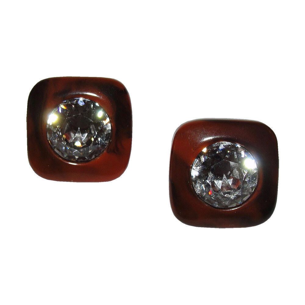 Lanvin Lanvin Brown Swirl Bakelite Headlight Rhinestone Earrings Size ONE SIZE - 1 Thumbnail