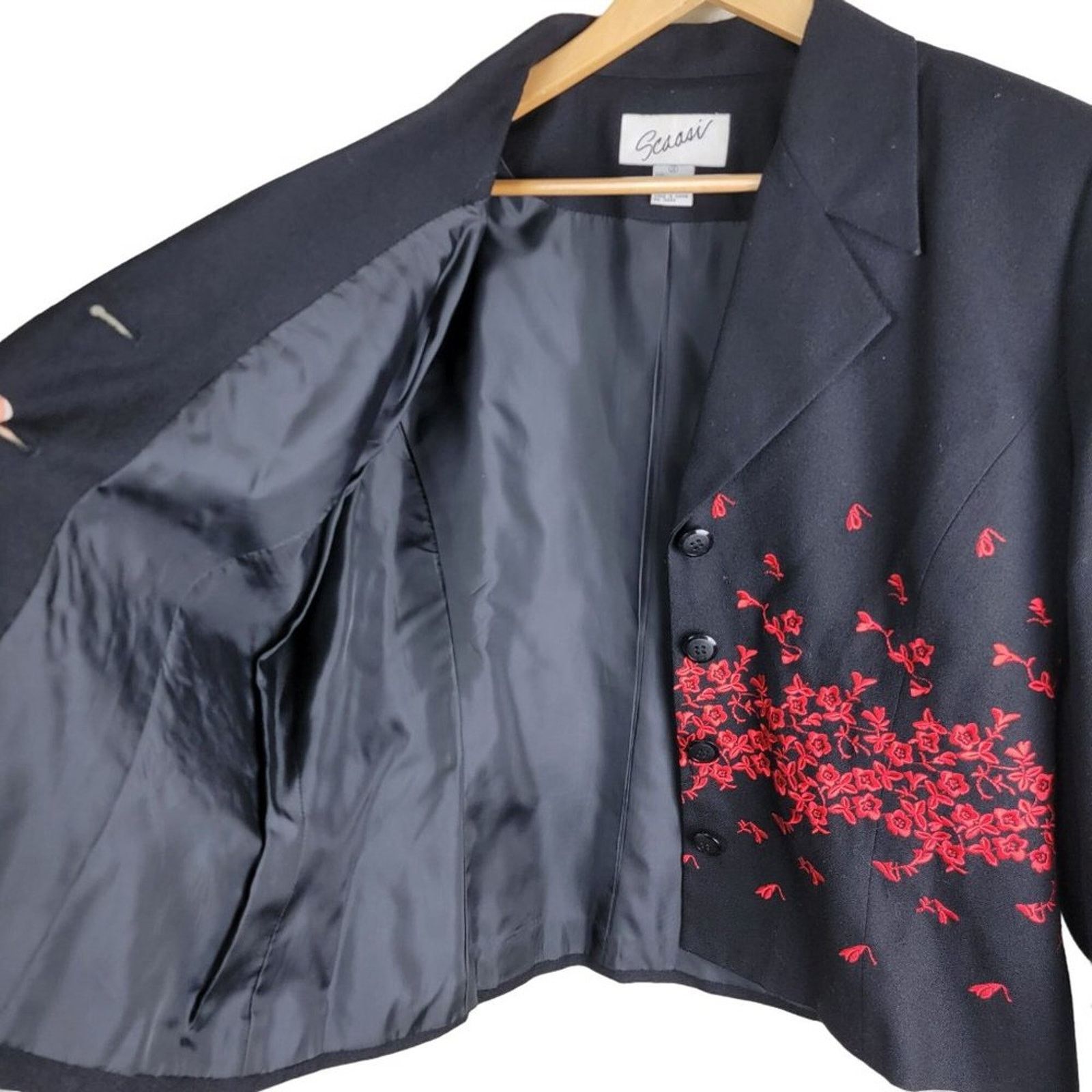 Vintage SCAASI Floral Embroidery Blazer Black Size L / US 10 / IT 46 - 3 Thumbnail