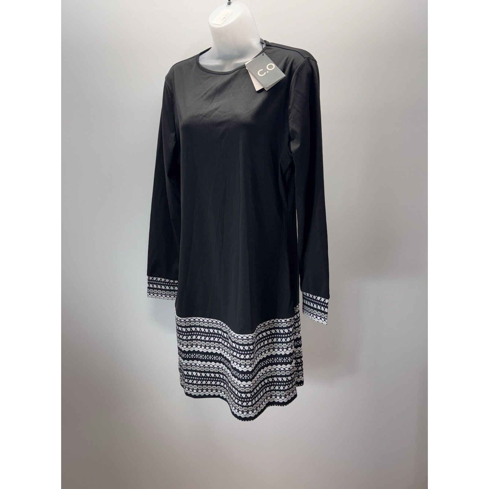 Other C.O.Z.Y Black Dress White Gray Geometric Design Womens L NWT Size L / US 10 / IT 46 - 1 Thumbnail