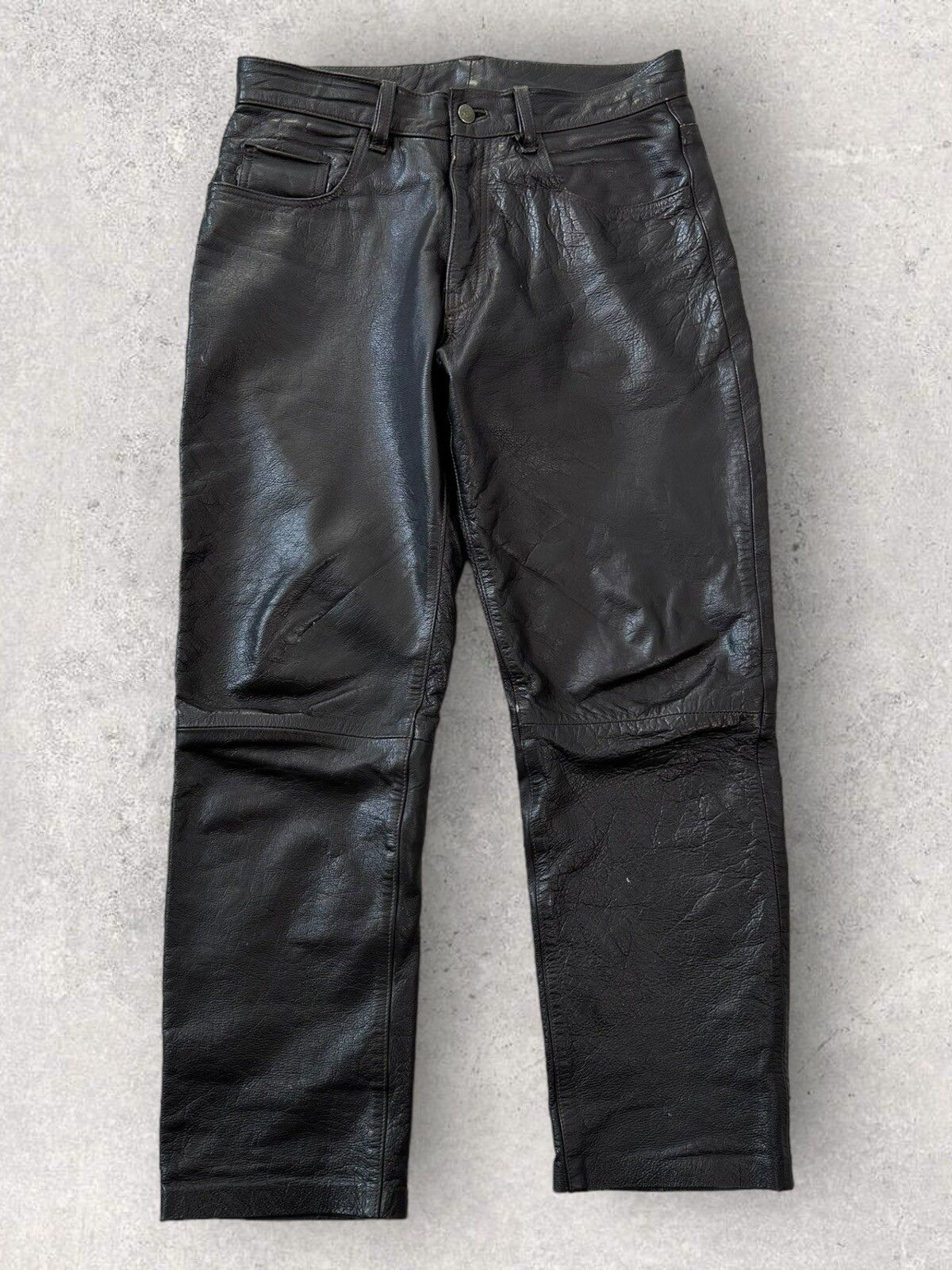 Pre-owned Avant Garde X Genuine Leather Vintage Y2k Real Leather Western Trousers Pants In Brown