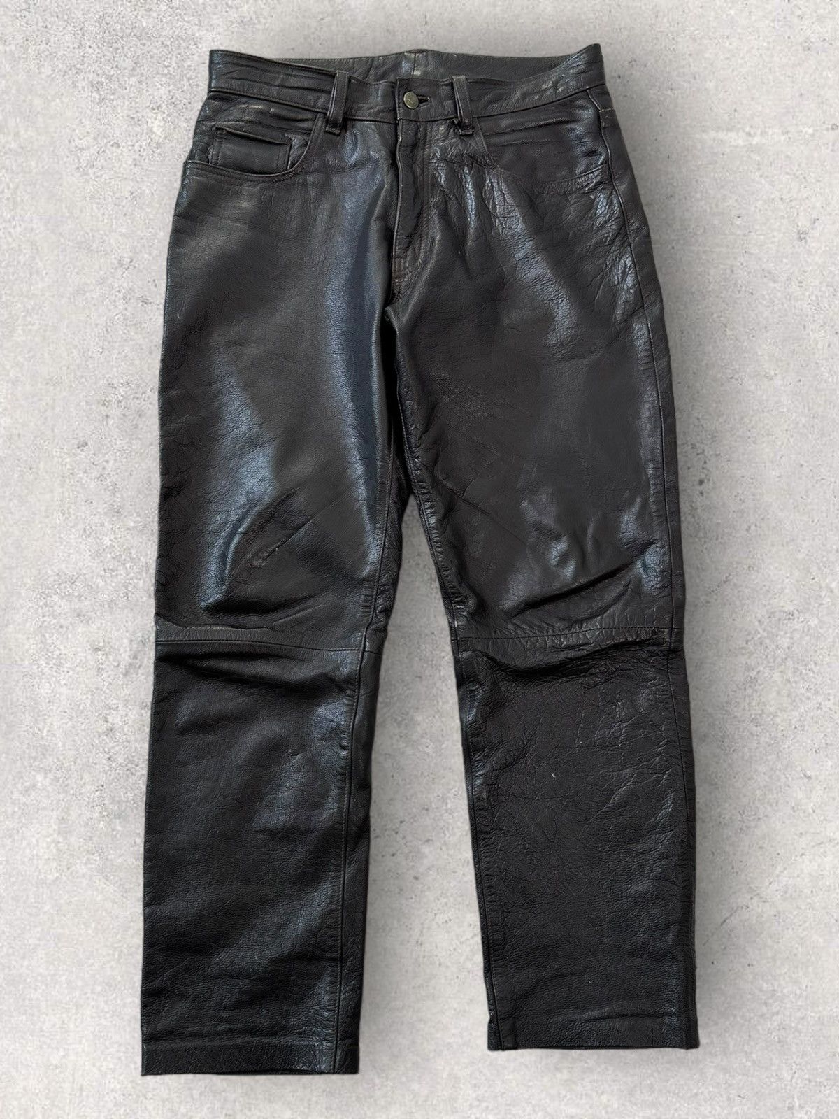 image of Avant Garde x Genuine Leather Vintage Y2K Real Leather Western Trousers Pants in Brown (Size 32)