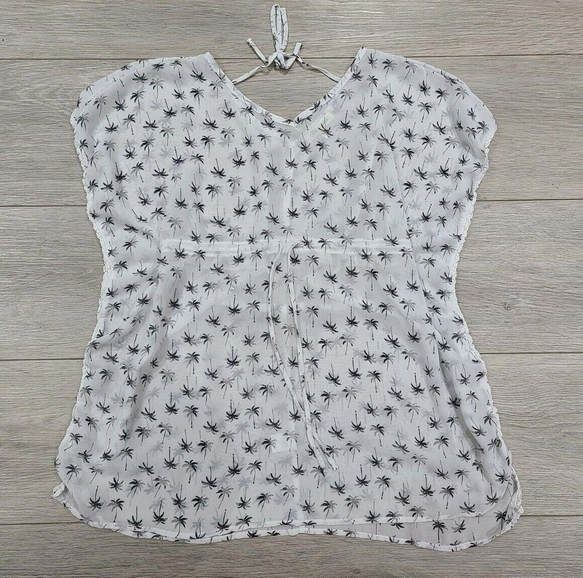 Designer Beach Cover Up Small Sheer Palm Tree white short sleeve Size ONE SIZE - 1 Thumbnail