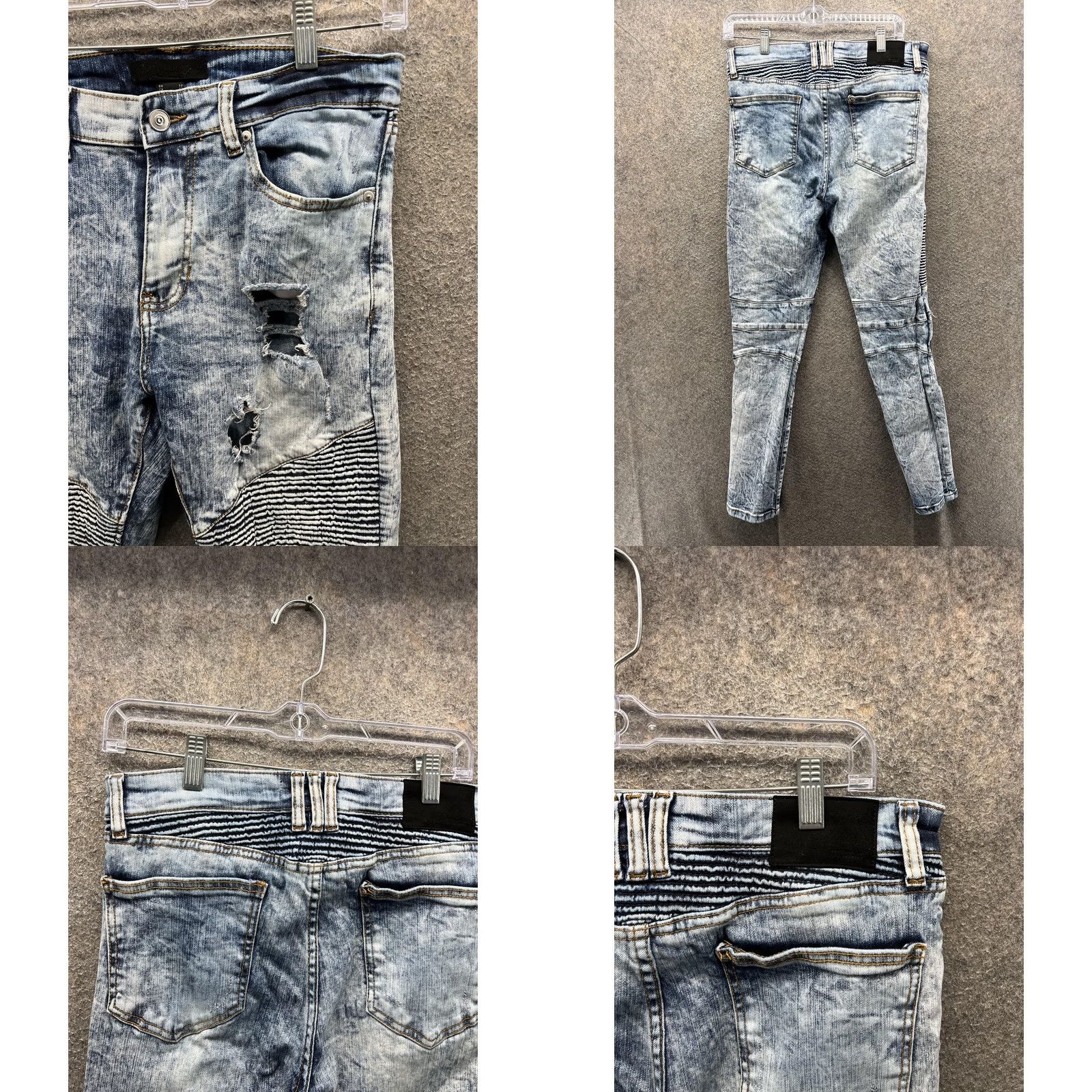 H&M H&M Jeans Mens 32 Blue Slim Skinny Moto Biker Distressed Acid Wash Denim Size US 32 / EU 48 - 8 Thumbnail