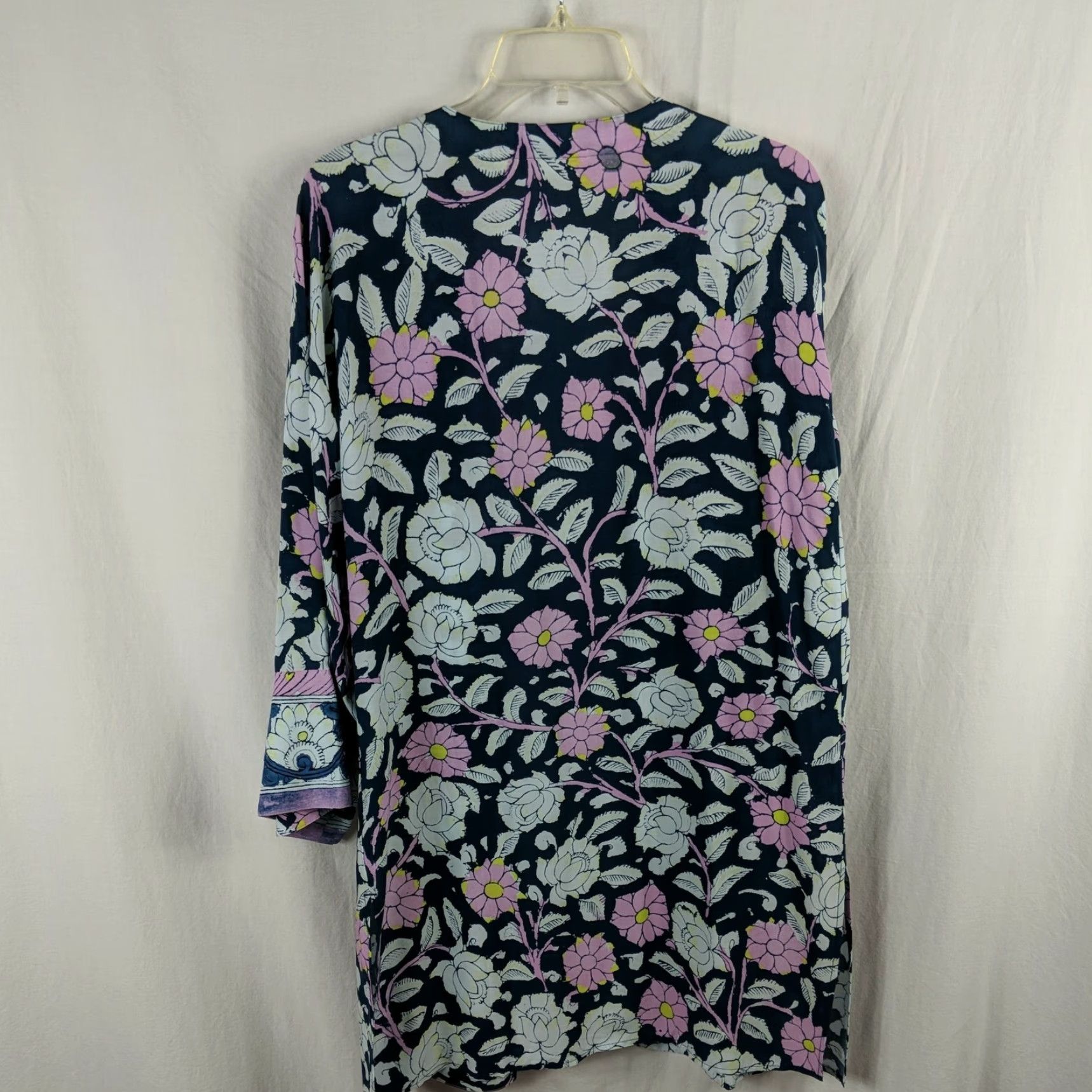 Soft Surroundings VINTAGE Soft Surroundings Topper Kimono Bohemian Open Collarless 3/4 Sleeve Floral Blue Pink - Women S Size S / US 4 / IT 40 - 5 Thumbnail