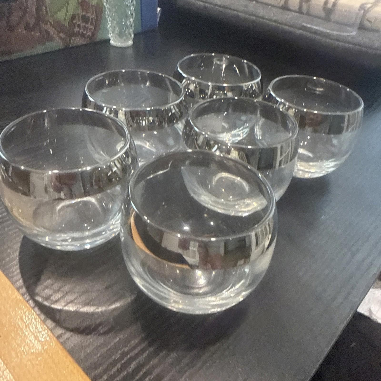 Designer Silver Rim Roly Poly Style Cocktail 6 Glasses MCM Bar Size ONE SIZE - 4 Thumbnail
