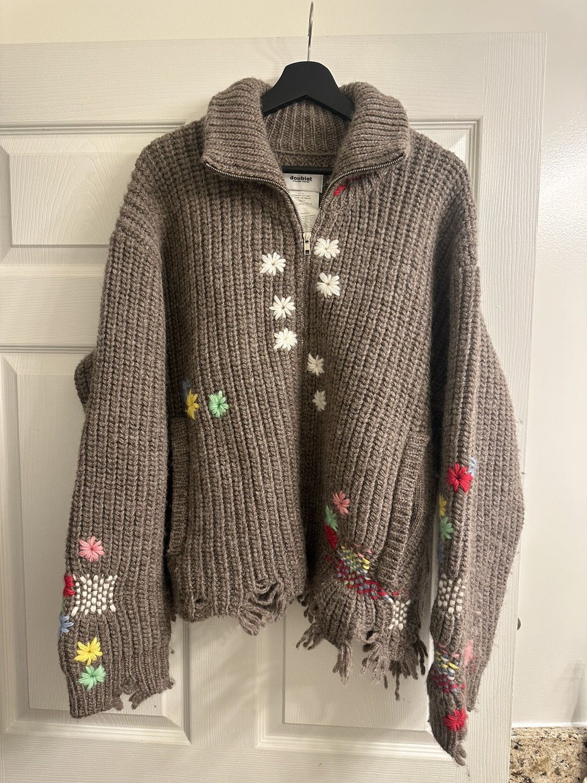 Doublet Doublet Ivory Hidden Message Knit Cardigan Sweater