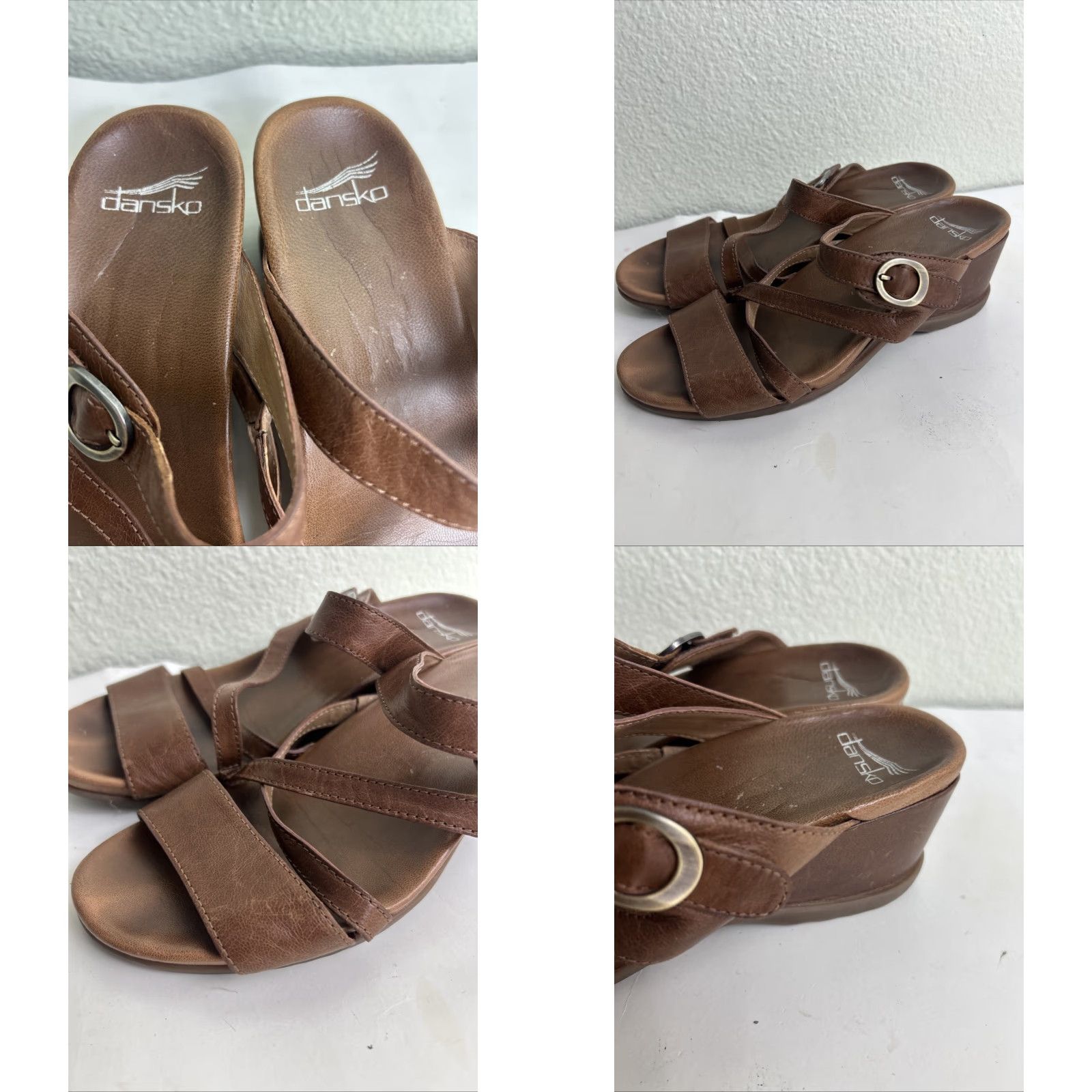Dansko Dansko Ana Sandals Women Slide Buckle Brown Leather Wedge Heel 40 EU 9.5 US Mens? Womens Size US 10 / IT 40 - 8 Thumbnail