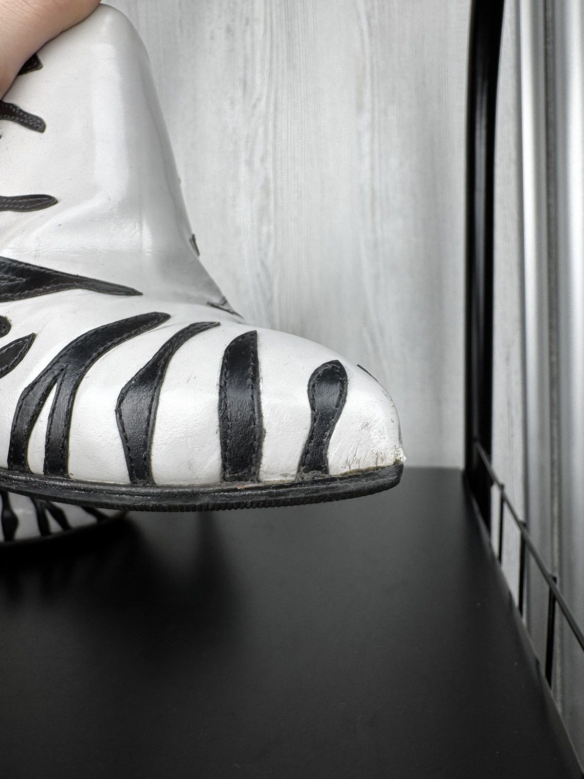 Prada Prada Grey Black Leather Tiger Stripe Ankle Boots size 36.5 Size US 6.5 / IT 36.5 - 15 Thumbnail